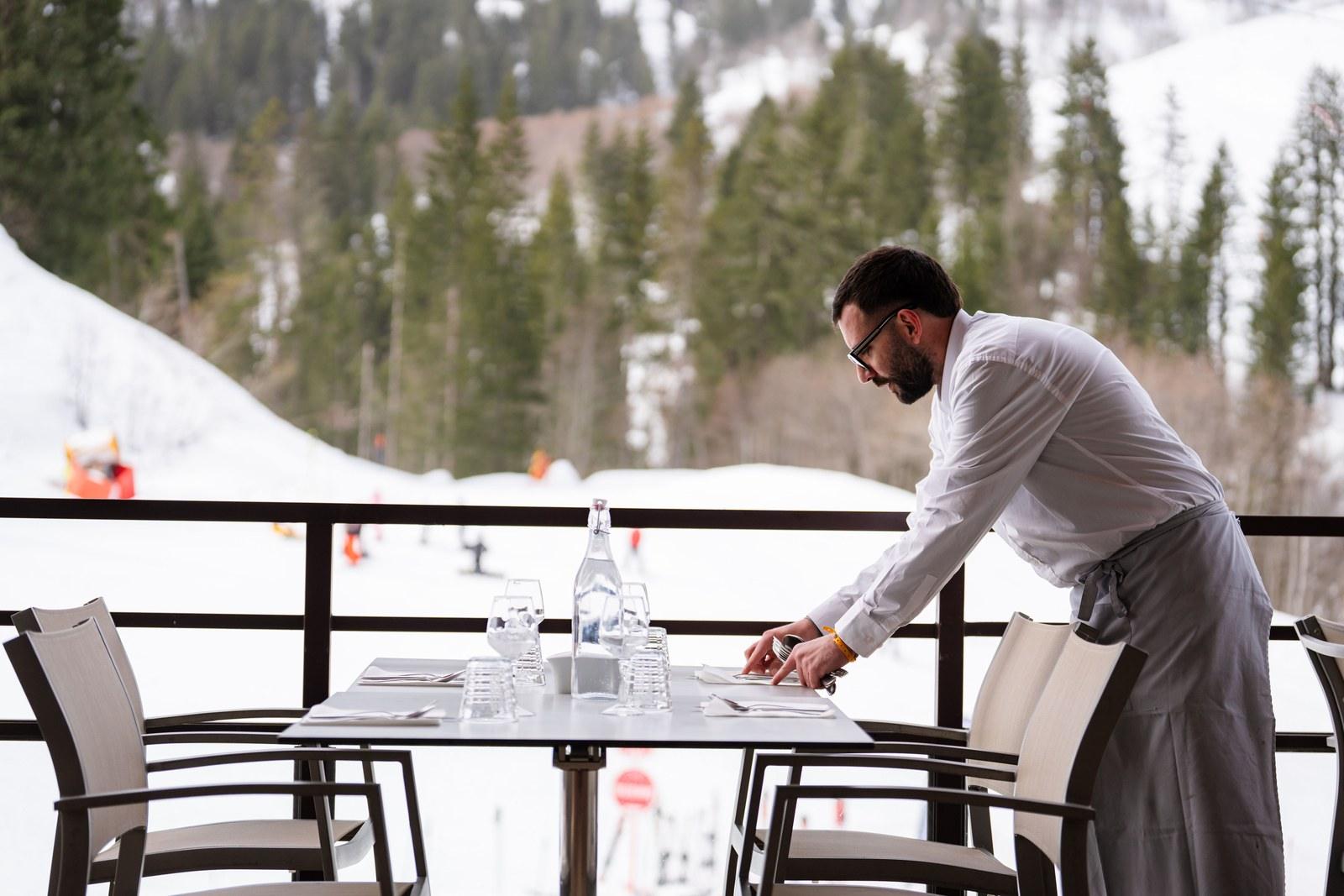 Winter terrace dining service at Club Med Valmorel